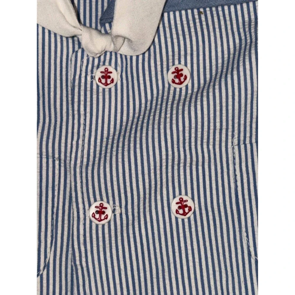 Vtg Good Lad Boys 3T Sailor Jacket Blue White Seersucker Nautical USA Outfit